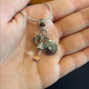 “October Strong” Silver and Pink Charm Necklace